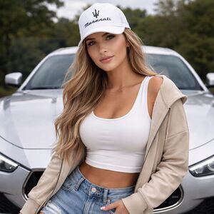 Maserati White Trident Logo Baseball Cap – Luxury Sport Style - NEW